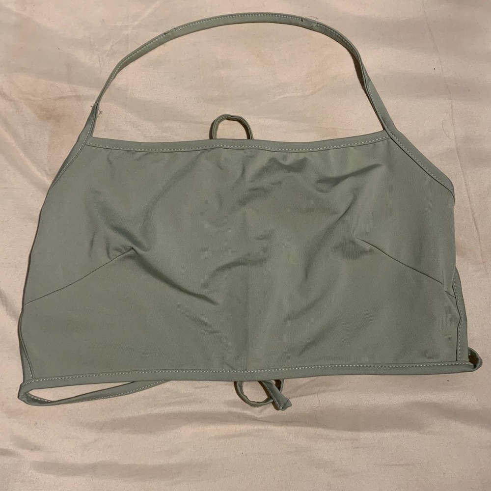 green knotted back halter top